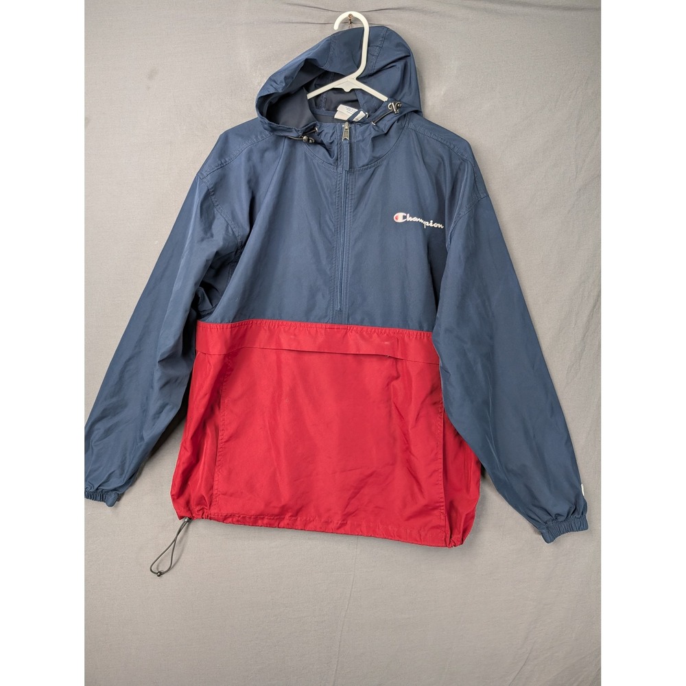 Champion Mens Packable Anorak Windbreaker Jacket Blue Red Large